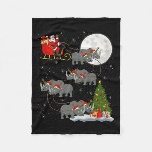 Rhino Santa Sleigh Flying Funny Magical Christmas  Fleece Blanket