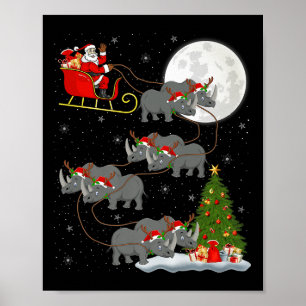 Rhino Santa Sleigh Flying Funny Magical Christmas Poster