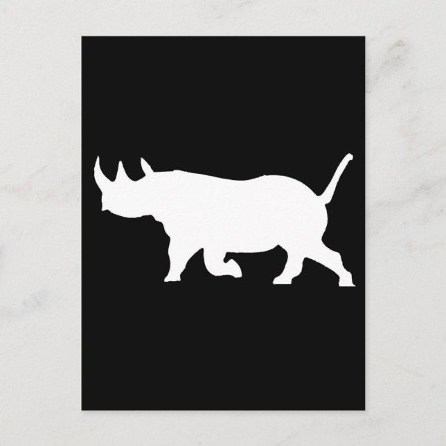 Rhino Silhouette, left facing, Black Background Postcard (Front)