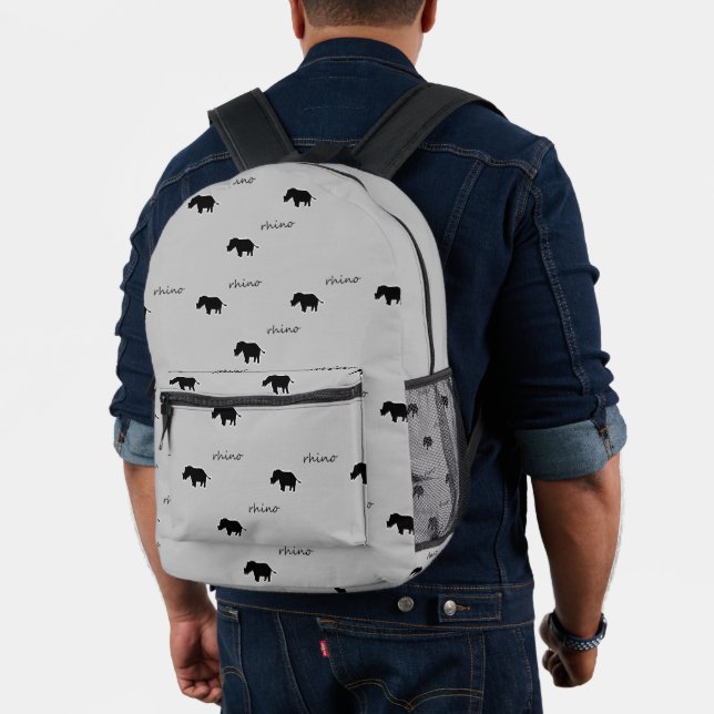 Rhino silhouette pattern grey printed backpack (Insitu (Model))