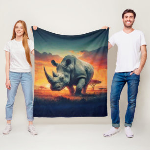 Rhino Sunset Safari Fleece Blanket