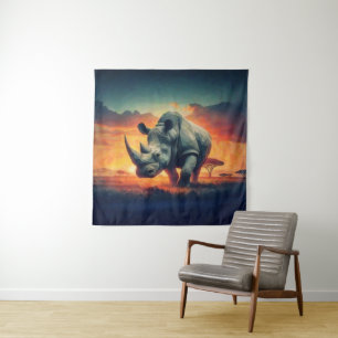 Rhino Sunset Safari Tapestry