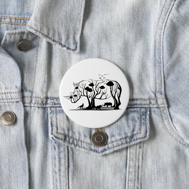 Rhino Tree Silhouette 7.5 Cm Round Badge (In Situ)