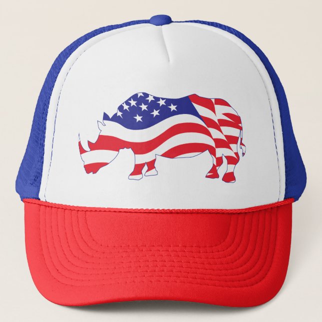 Rhino-USA-Flag Trucker Hat (Front)