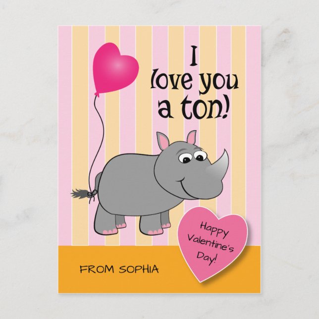 Rhino Valentine's Day Classroom Card (Front)