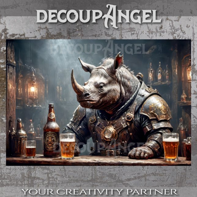 Rhino Warrior Drinking Beer #2 - Decoupage - Tissue Paper (Creator Uploaded)