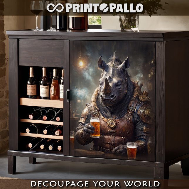 Rhino warrior in steampunk armour drinking beer - tissue paper (Creator Uploaded)