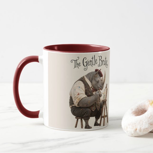 Rhino with a Paintbrush Mug (With Donut)