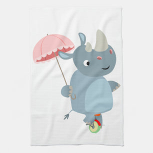 Rhino With Umbrella on Unicycle Kitchen Towel