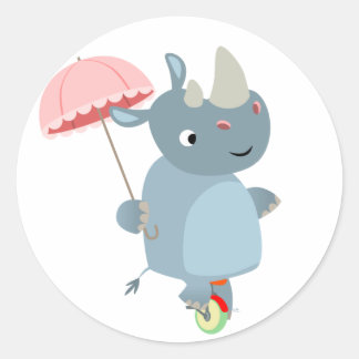 Rhino with Umbrella on Unicycle Sticker