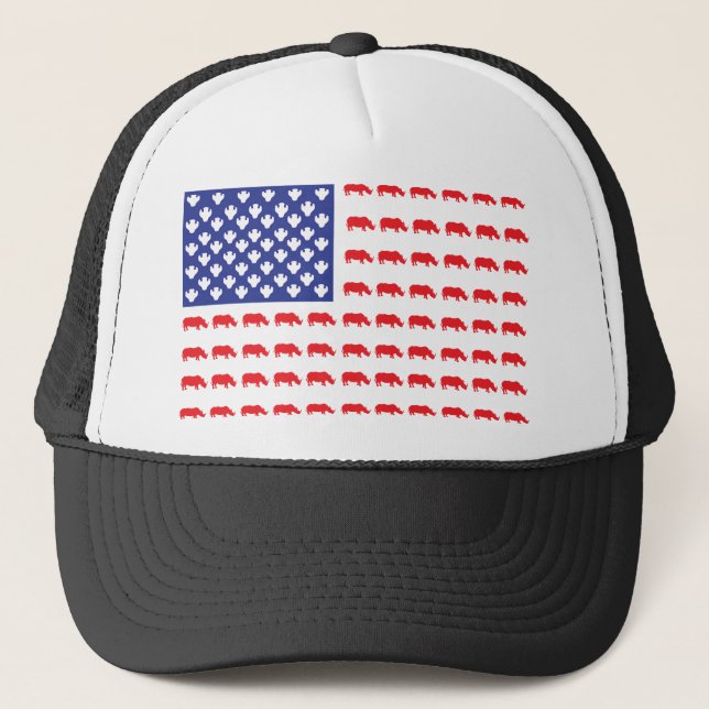 Rhinoceros American Flag Trucker Hat (Front)