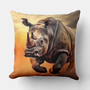 Rhinoceros Animal Wildlife Wilderness Colourful Ar Cushion