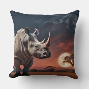Rhinoceros Animal Wildlife Wilderness Colourful Ar Cushion