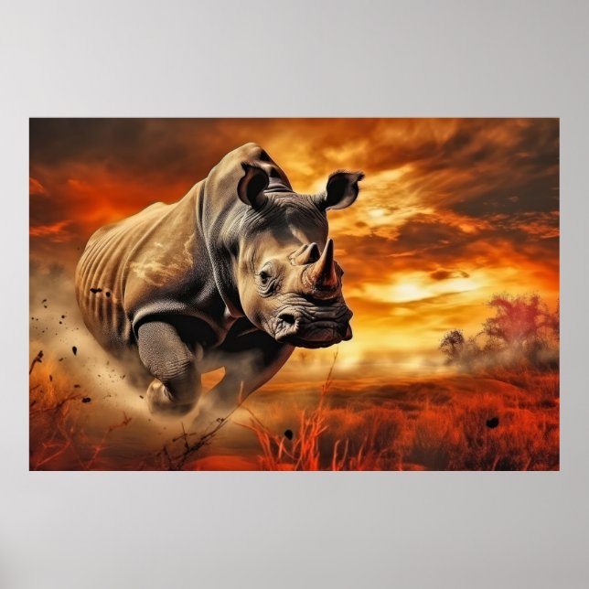 Rhinoceros Animal Wildlife Wilderness Colourful Ar Poster (Front)