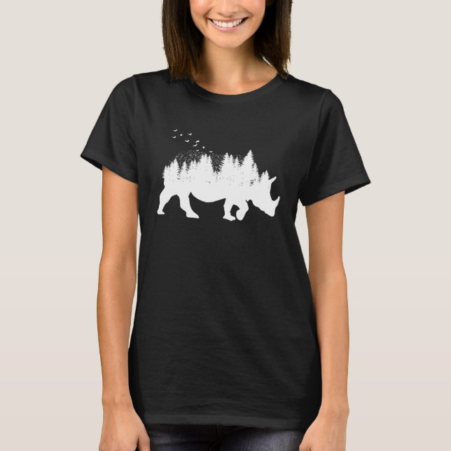 Rhinoceros Artsy Forest Animal Wildlife Wanderlust T-Shirt (Front)