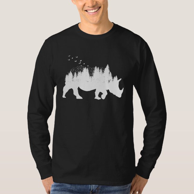 Rhinoceros Artsy Forest Animal Wildlife Wanderlust T-Shirt (Front)