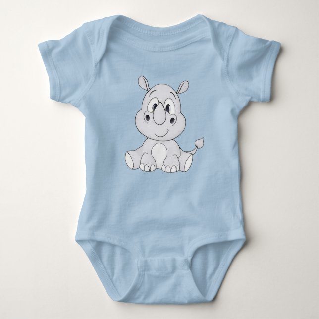 Rhinoceros Cartoon Graphic Baby Bodysuit (Front)