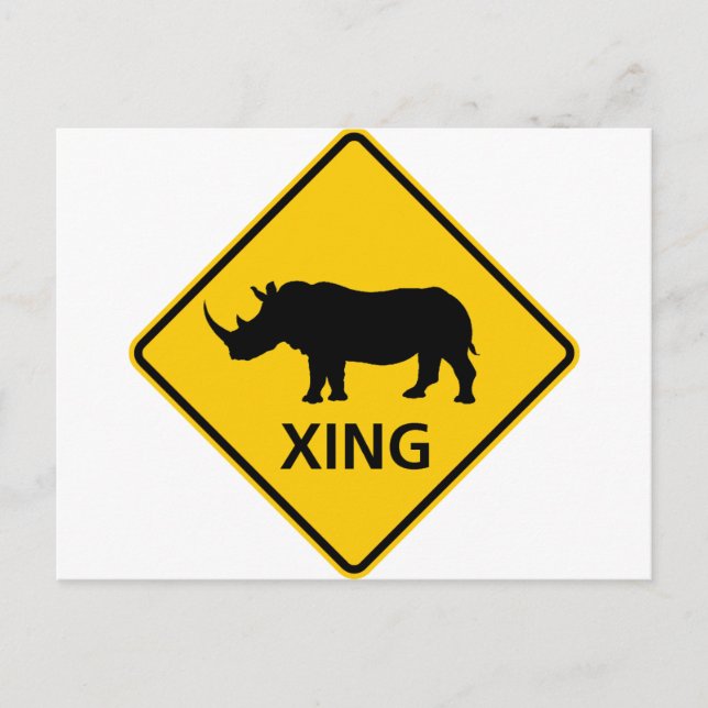 Rhinoceros Crossing Highway Sign Postcard (Front)