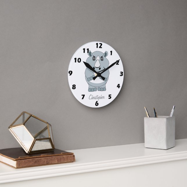 Rhinoceros Design Personalised Round Clock (Office)