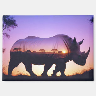 Rhinoceros Double Exposure Animal Nature Forest Magnet