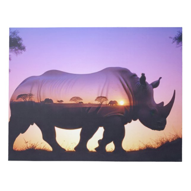 Rhinoceros Double Exposure Animal Nature Forest Notepad (Front)