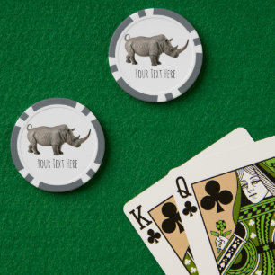Rhinoceros Illustration Rhino Custom Message Poker Chips