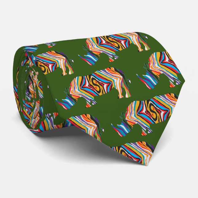 Rhinoceros in a Psychedelic Print Tie (Rolled)
