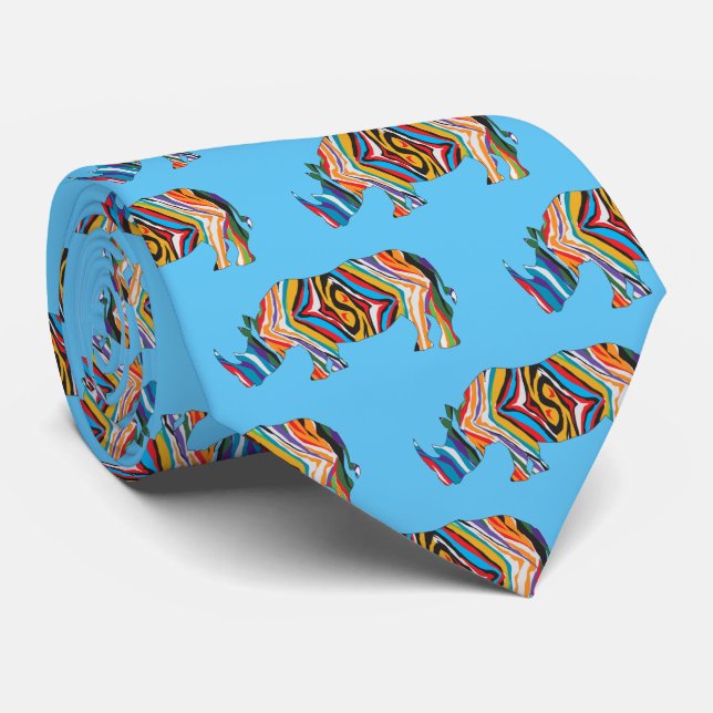 Rhinoceros in Psychedelic Pattern Tie (Rolled)