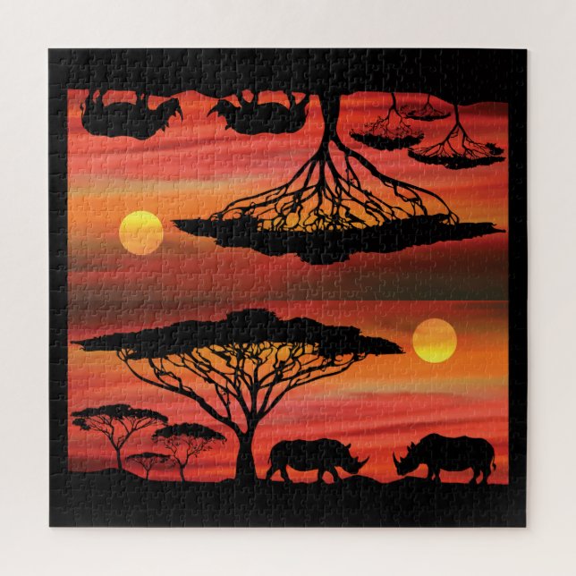 Rhinoceros in Serengeti Sunset Jigsaw Puzzle (Vertical)