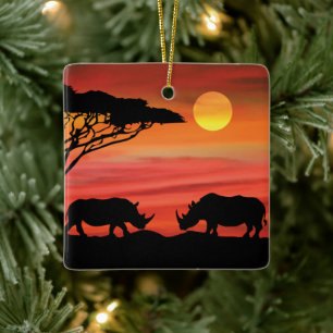 Rhinoceros in the African Serengeti Ceramic Ornament