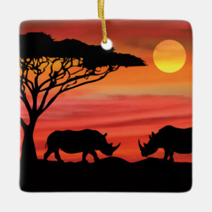 Rhinoceros in the African Serengeti Ceramic Ornament