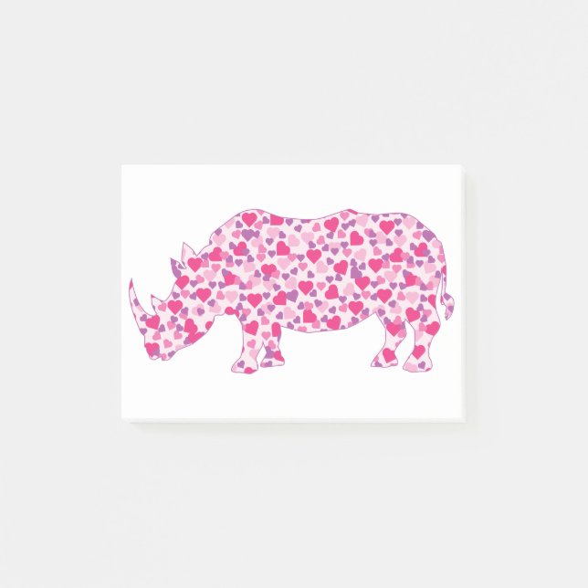 Rhinoceros made in Pink Hearts Post-it Notes (Front)