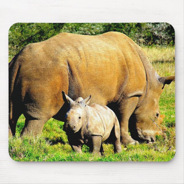 Rhinoceros Mother & Calf Wildlife Photography Mouse Pad (Front)