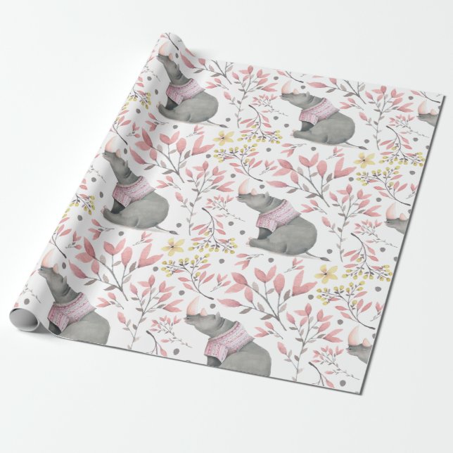 Rhinoceros Painted Wrapping Paper (Unrolled)