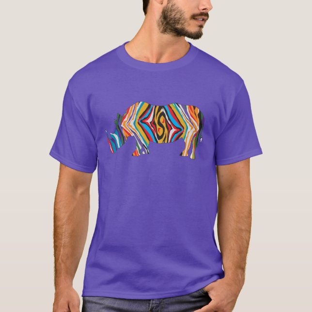 Rhinoceros Psychedelic Zebra Print T-Shirt (Front)
