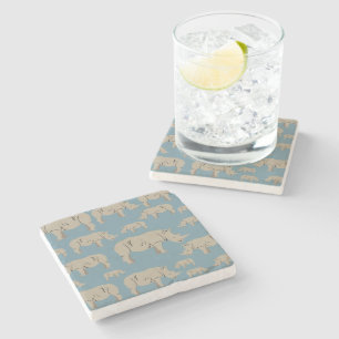 Rhinoceros Rhino Illustration Pattern Stone Coaster