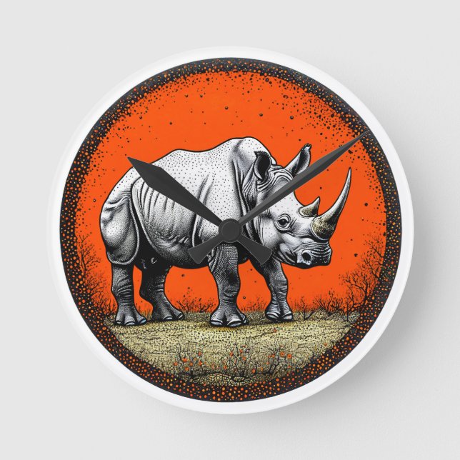 Rhinoceros Round Clock (Front)