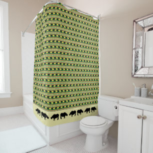 Rhinoceros Safari Weave Pattern with Silhouettes Shower Curtain
