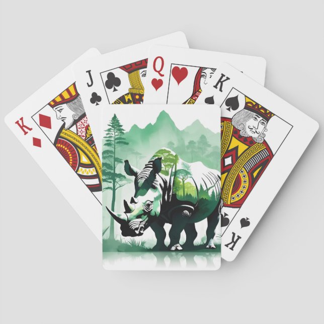 Rhinoceros Wildlife Animal Nature Forest Mountain  Playing Cards (Back)