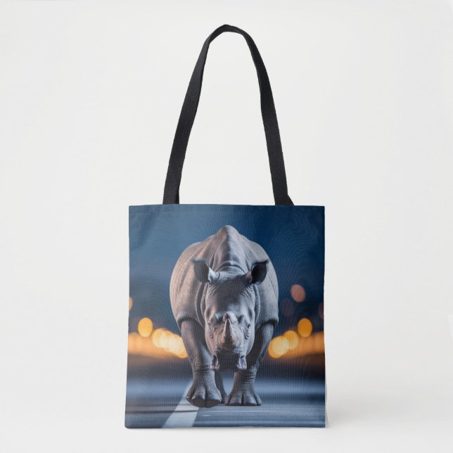 Rhinoceros Wildlife Animal On Street Out Tote Bag (Front)