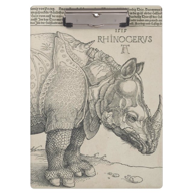 Rhinoceros, Woodcut by Albrecht Durer Clipboard (Front)