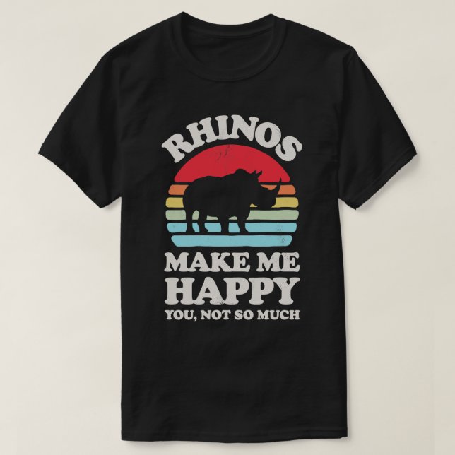 Rhinos Make Me Happy Sunset Retro for Men Women Bo T-Shirt (Design Front)