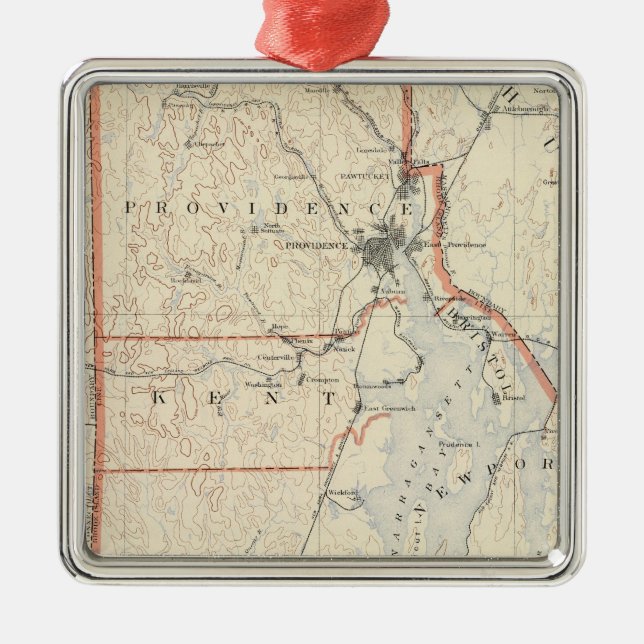 Rhode Island atlas 2 Metal Tree Decoration (Front)