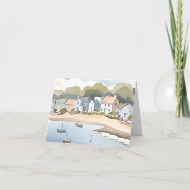 Rhode Island Beach Shore Watercolor Holiday Card (Front)