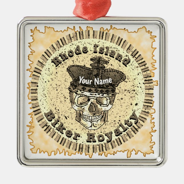 Rhode Island Biker  Metal Tree Decoration (Front)