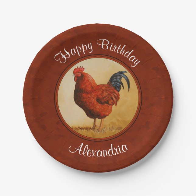 Rhode Island Chicken Red Background Paper Plate (Front)