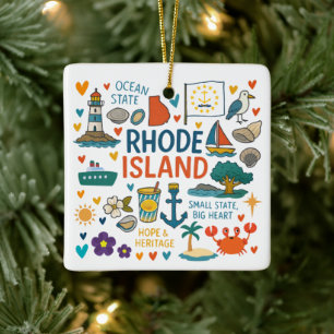 Rhode Island Custom Family Trip Christmas Ceramic Ornament