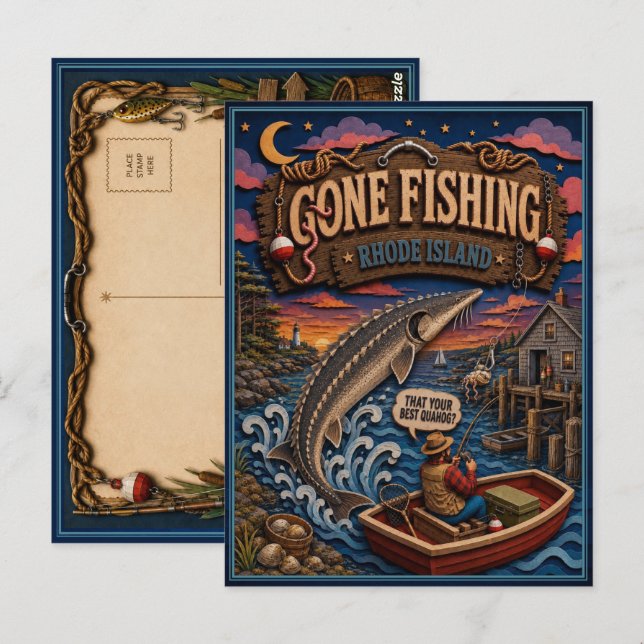 Rhode Island Gone Fishing Atlantic Sturgeon Postcard (Front/Back)
