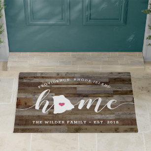 Rhode Island Home State Personalised Wood Look Doormat