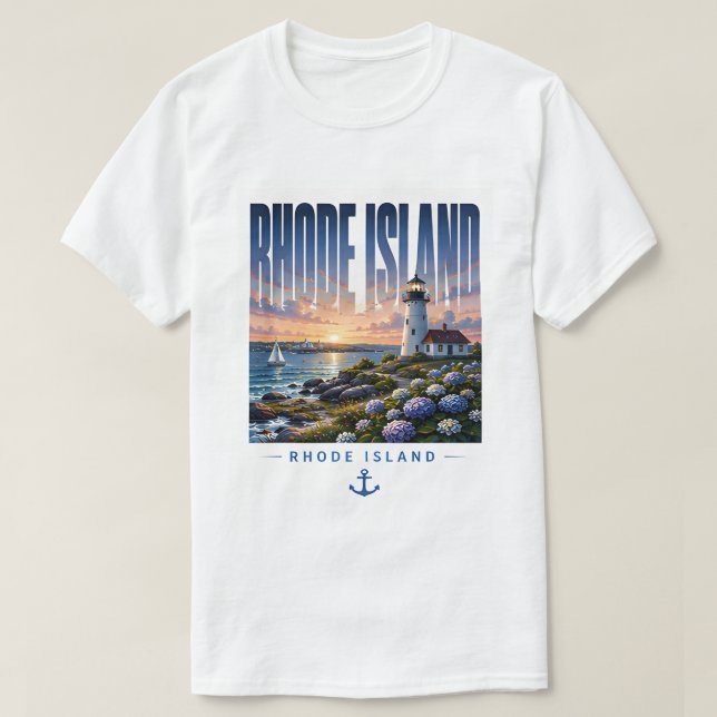 Rhode Island Lighthouse Coastal Ocean Escape T-Shirt (Design Front)